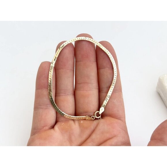 Italian Made Herringbone 925 Sterling Silver Vintage Lobster Enclosure Bracelet - Picture 6 of 8